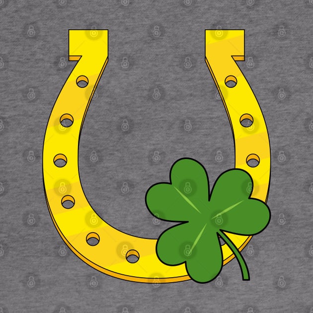 Lucky Golden Horseshoe with Shamrock on White by BirdAtWork